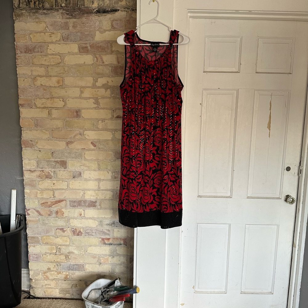 Elegant Red and Black Floral Dress
